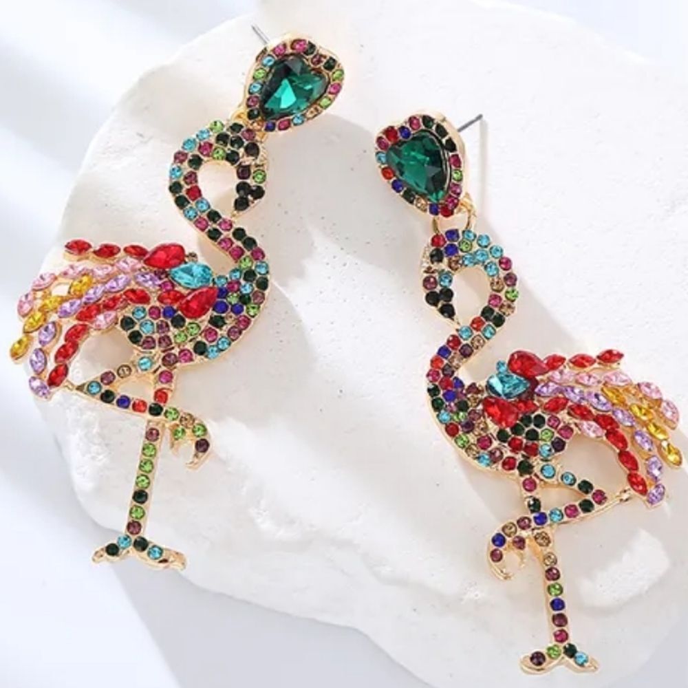 NEW FLAMINGO MULTICOLOR RHINESTONE EARRINGS